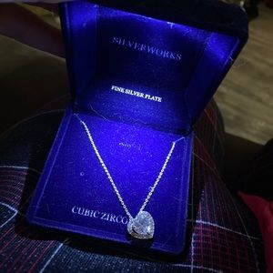 Diamond silver stone necklace never worn comes with case